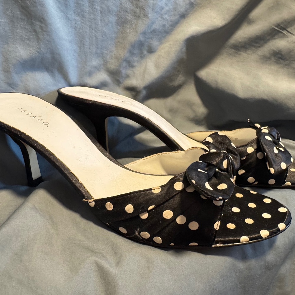 Pesaro Heels black w/white polka dot 8.5